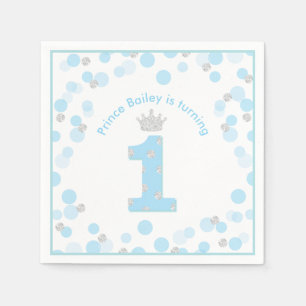 Little Prince Blue Silver 1st Birthday Party Pappersservett