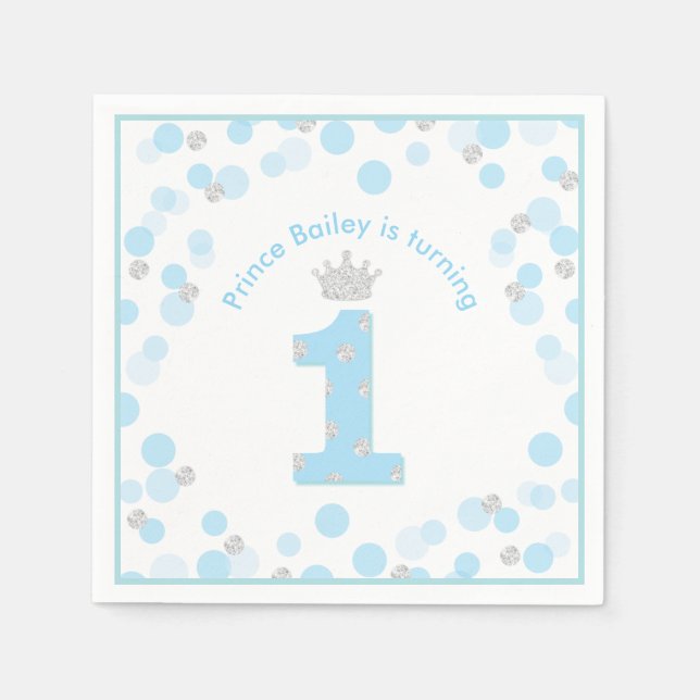 Little Prince Blue Silver 1st Birthday Party Pappersservett (Framsidan)