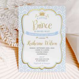 Little Prince Boy Shower Blue Damask Inbjudningar