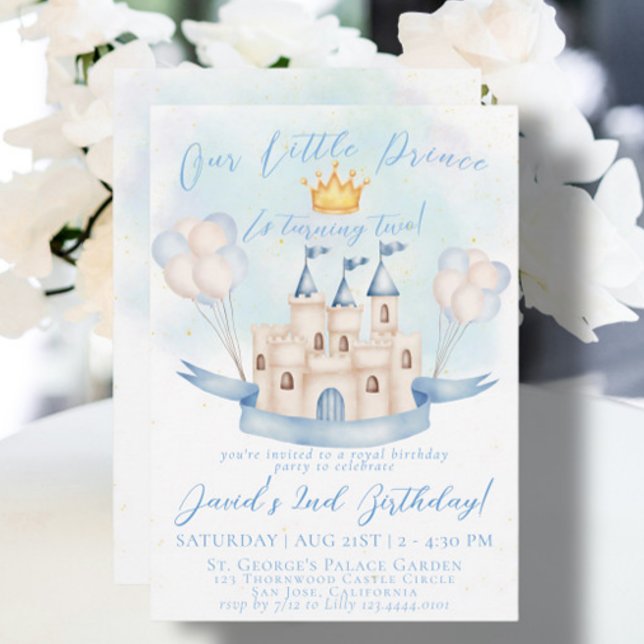 Little Prince Fairytale Guld Krona 2:a födelsedage Inbjudningar (Skapare uppladdad)