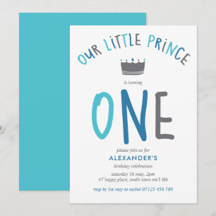 Little Prince First Birthday Blue Party Inbjudningar