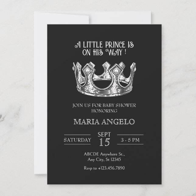 LITTLE PRINCE KRONA Baby Shower Inbjudningar (Framsida)