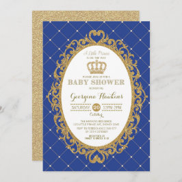 Little Prince Royal Blue Guld Baby Shower Inbjudan