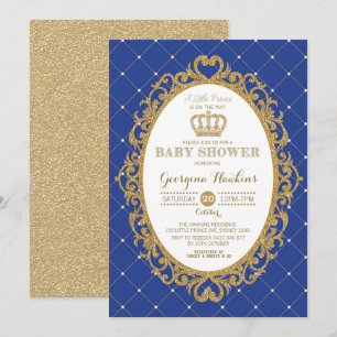 Little Prince Royal Blue Guld Baby Shower Inbjudan