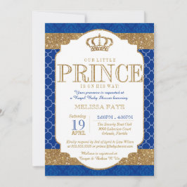Little Prince Royal Blue Guld Baby Shower Inbjudningar