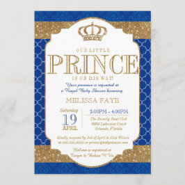 Little Prince Royal Blue Guld Baby Shower Inbjudningar