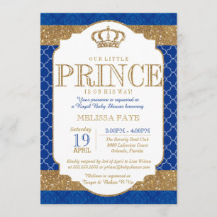 Little Prince Royal Blue Guld Baby Shower Inbjudningar