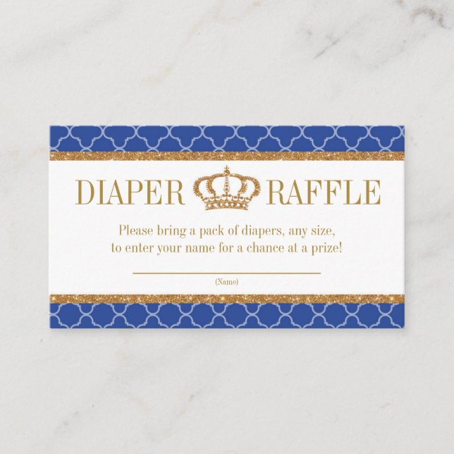 Little Prince Royal Blue & Guld Diaper Raffle Tilläggskort (Framsida)