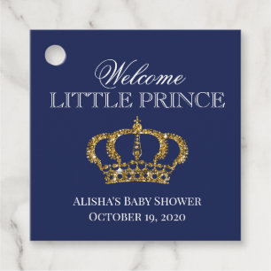 Little Prince Royal Blue och Guld Baby Shower Gåvor Etiketter