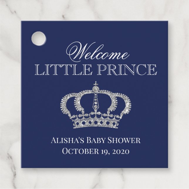 Little Prince Royal Blue och Silver Baby Shower Gåvor Etiketter (Framsida)