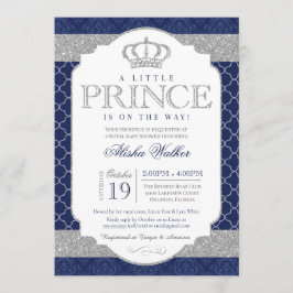 Little Prince Royal Blue och Silver Baby Shower Inbjudningar
