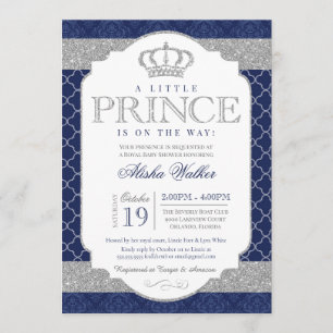 Little Prince Royal Blue och Silver Baby Shower Inbjudningar