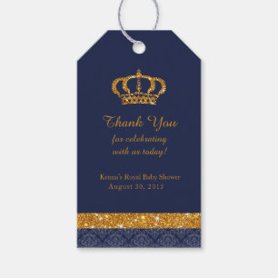 Little Prince Royal Navy Blue and Guld Favor Tag Presentetikett
