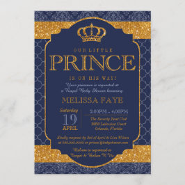 Little Prince Royal Navy Blue Guld Baby Shower Inbjudningar
