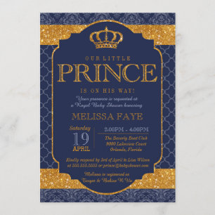 Little Prince Royal Navy Blue Guld Baby Shower Inbjudningar