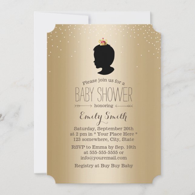 Little Prince Silhouette Guld Metallic Baby Shower Inbjudningar (Framsida)