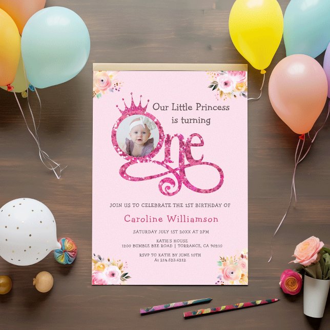 Little Princess 1st Birthday Photo Inbjudningar (Little Princess 1st Birthday Photo Invitation)