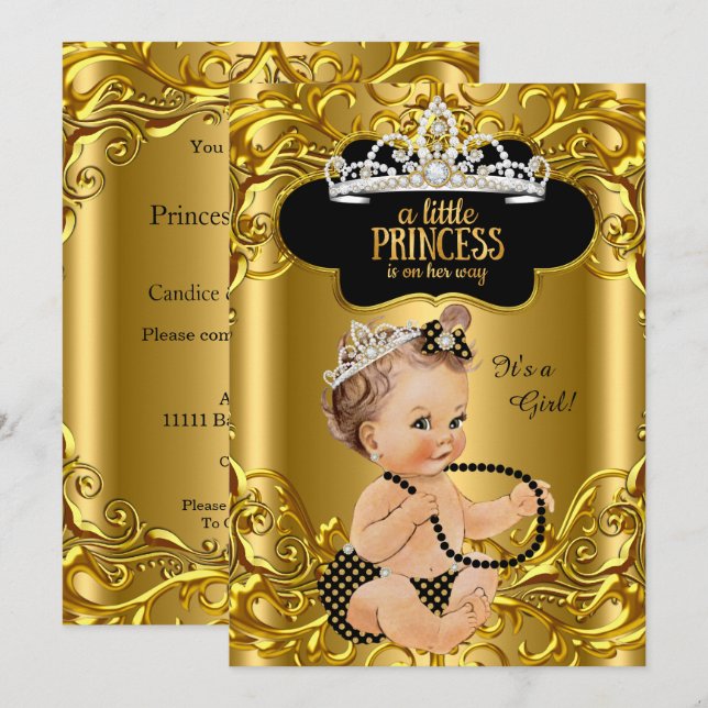 Little Princess är på väg till Baby Shower Brunett Inbjudningar (Fram/baksida)