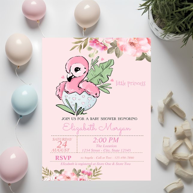 Little Princess,Baby Flamingo Blommigt Baby Shower Inbjudningar (Skapare uppladdad)