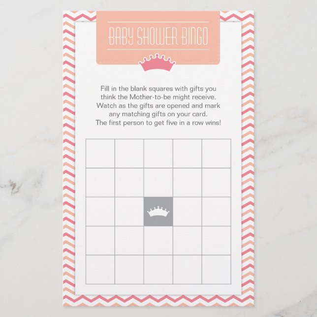 Little Princess Baby Shower Bingo Game Card Brevpapper (Framsida)