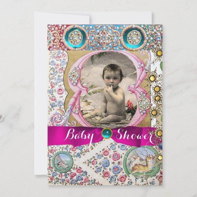 LITTLE PRINCESS BABY SHOWER BLOMMIGT GEMSTONES INBJUDNINGAR (Framsida)