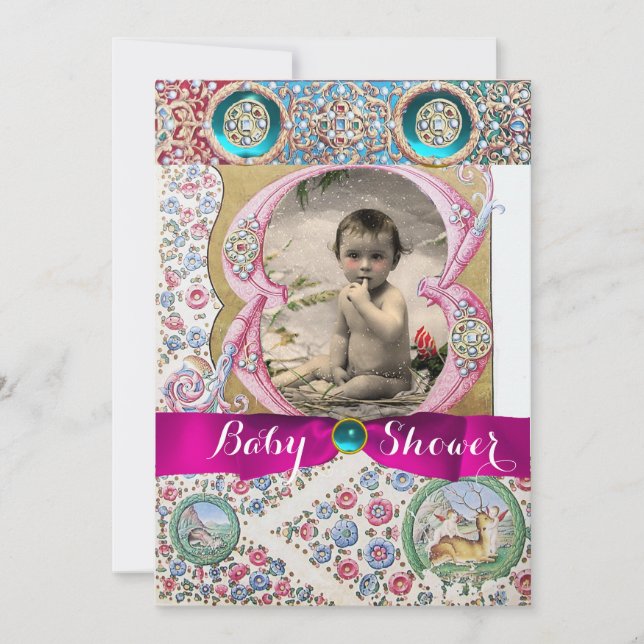 LITTLE PRINCESS BABY SHOWER BLOMMIGT GEMSTONES INBJUDNINGAR (Framsida)
