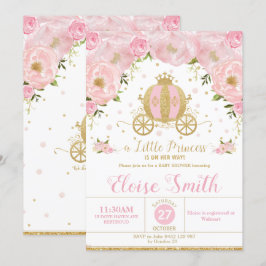 Little Princess Baby Shower Carriage Rosa Blommigt Inbjudningar