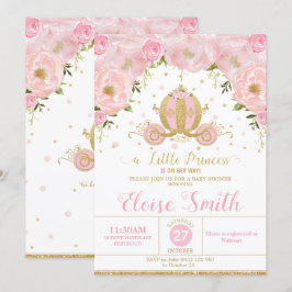 Little Princess Baby Shower Carriage Rosa Blommigt Inbjudningar