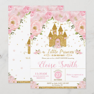 Little Princess Baby Shower Castle Rosa Blommigt Inbjudningar