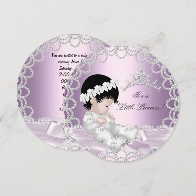 Little Princess Baby Shower Cute Girl Rosa Lilac Inbjudningar (Fram/baksida)
