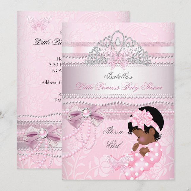 Little Princess Baby Shower Girl Butterfly AA Inbjudningar (Fram/baksida)