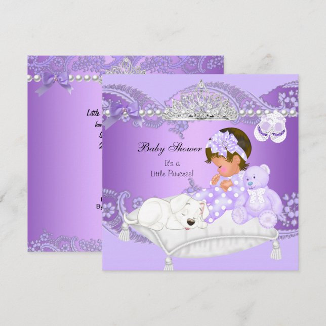Little Princess Baby Shower Girl Lavender Lila 2 Inbjudningar (Fram/baksida)
