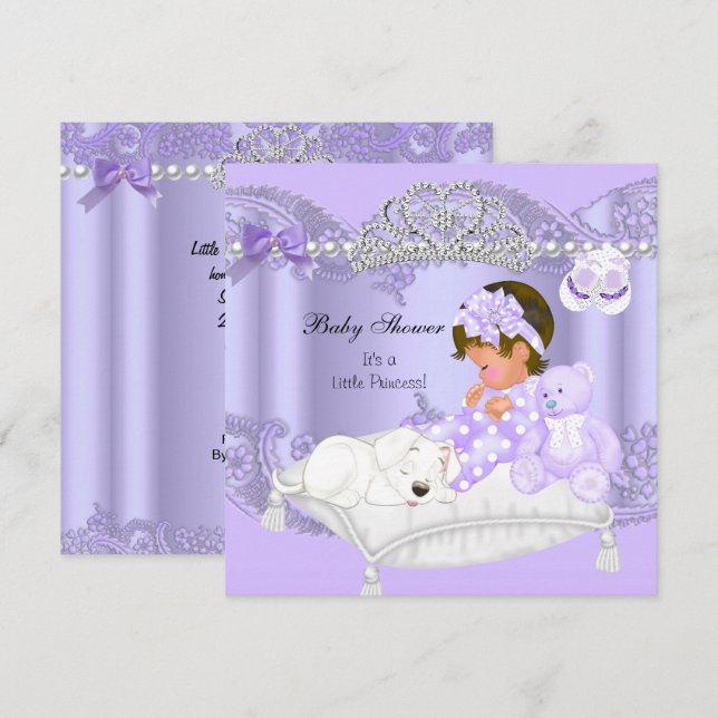 Little Princess Baby Shower Girl Lavender Lila Inbjudningar (Fram/baksida)