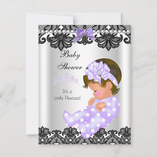 Little Princess Baby Shower Girl Lila White 2 Inbjudningar (Framsida)