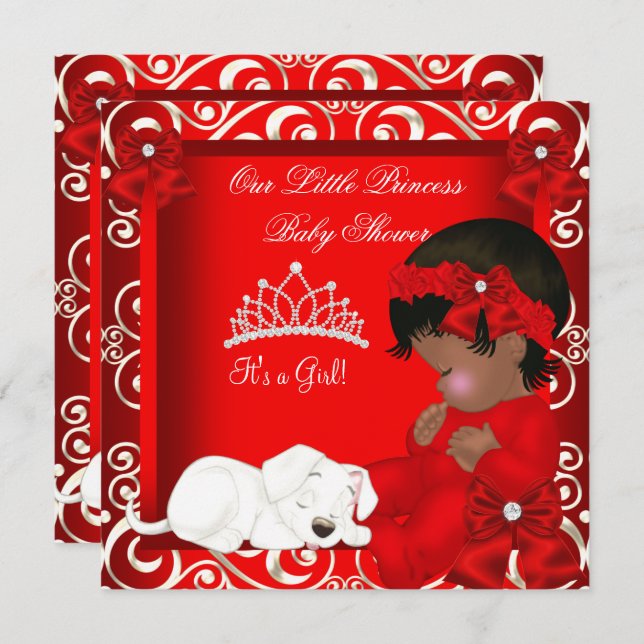 Little Princess Baby Shower Girl Red Damask Inbjudningar (Fram/baksida)