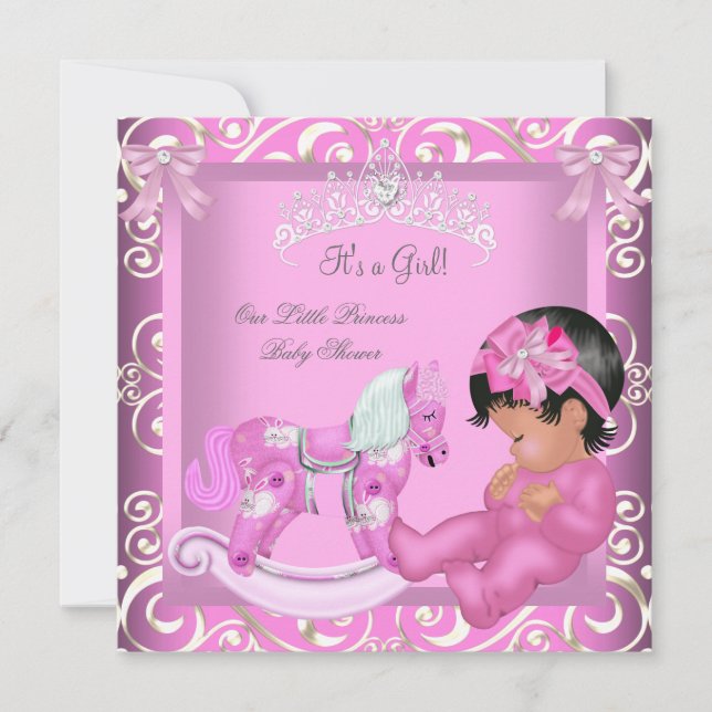 Little Princess Baby Shower Girl Rocking Horse 2 Inbjudningar (Framsida)