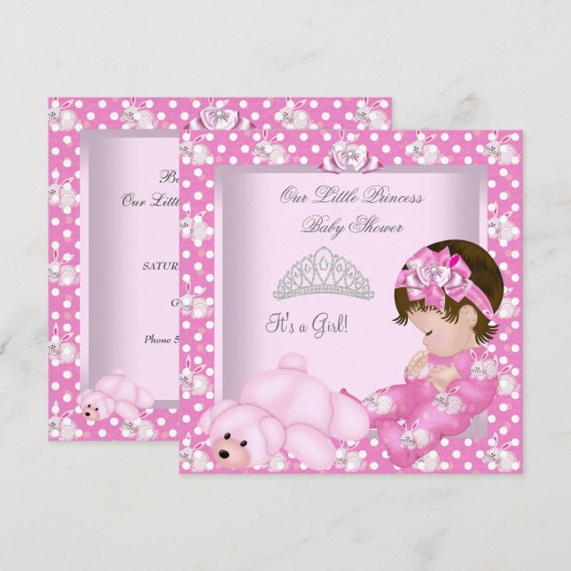 Little Princess Baby Shower Girl Rosa Bunnies Inbjudningar (Fram/baksida)