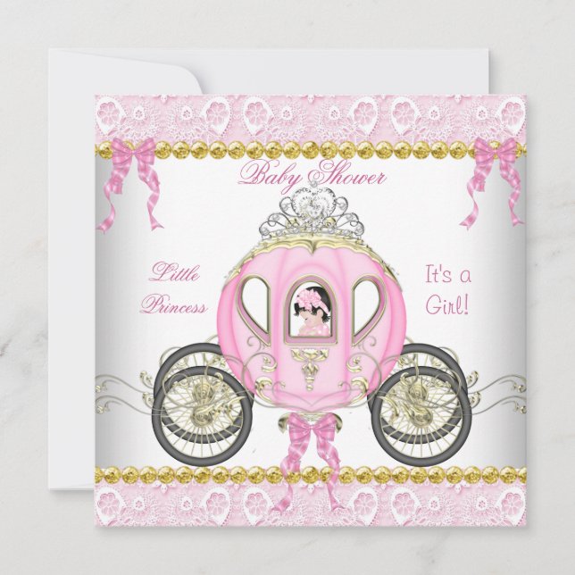 Little Princess Baby Shower Girl Rosa Carriage 2 Inbjudningar (Framsida)
