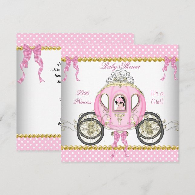 Little Princess Baby Shower Girl Rosa Carriage Inbjudningar (Fram/baksida)