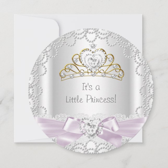 Little Princess Baby Shower Girl Rosa Pearl Guld B Inbjudningar (Framsida)