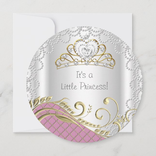 Little Princess Baby Shower Girl Rosa Pearl Guld Inbjudningar (Framsida)