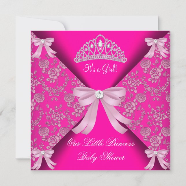 Little Princess Baby Shower Girl Shock rosa 3 Inbjudningar (Framsida)