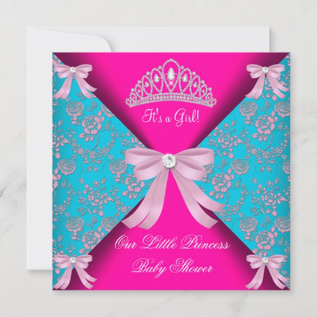 Little Princess Baby Shower Girl Teal Blue Rosa 3 Inbjudningar (Framsida)