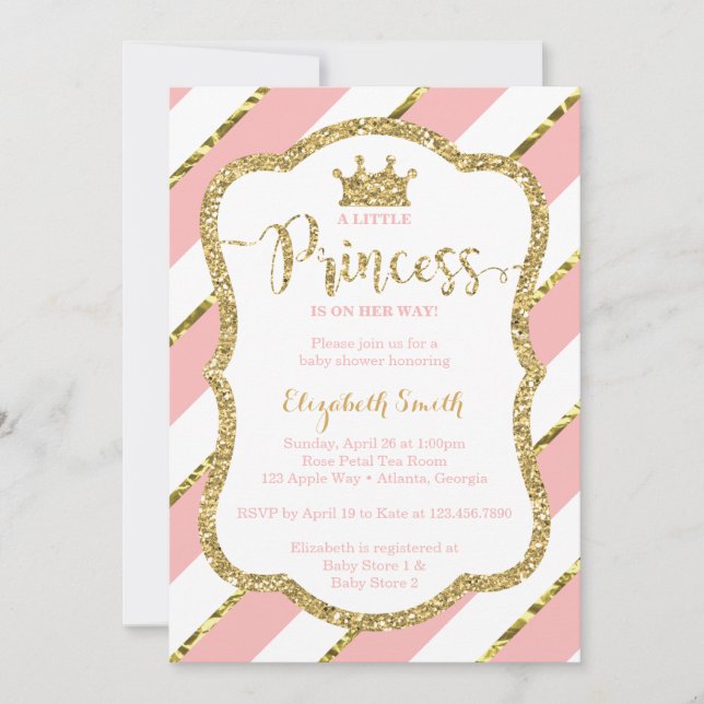 Little Princess Baby Shower Inbjudan, Faux Glitter Inbjudningar (Framsida)