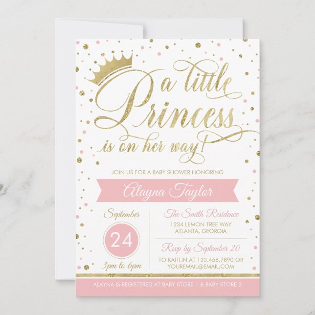 Little Princess Baby Shower Inbjudan, Faux Glitter Inbjudningar (Framsida)