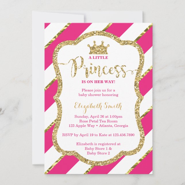 Little Princess Baby Shower Inbjudan, Faux Glitter Inbjudningar (Framsida)