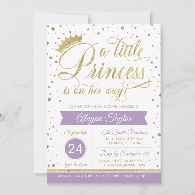 Little Princess Baby Shower Inbjudan, Faux Glitter Inbjudningar (Framsida)