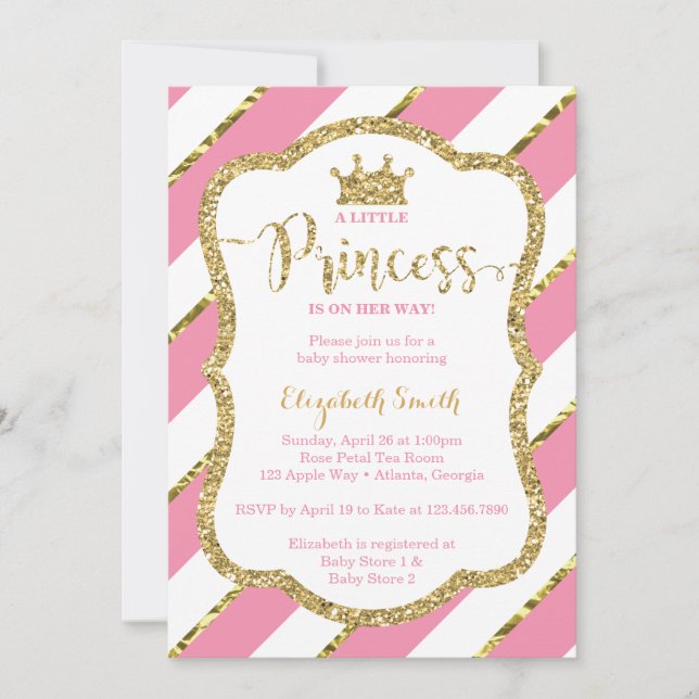 Little Princess Baby Shower Inbjudan, Faux Glitter Inbjudningar (Framsida)
