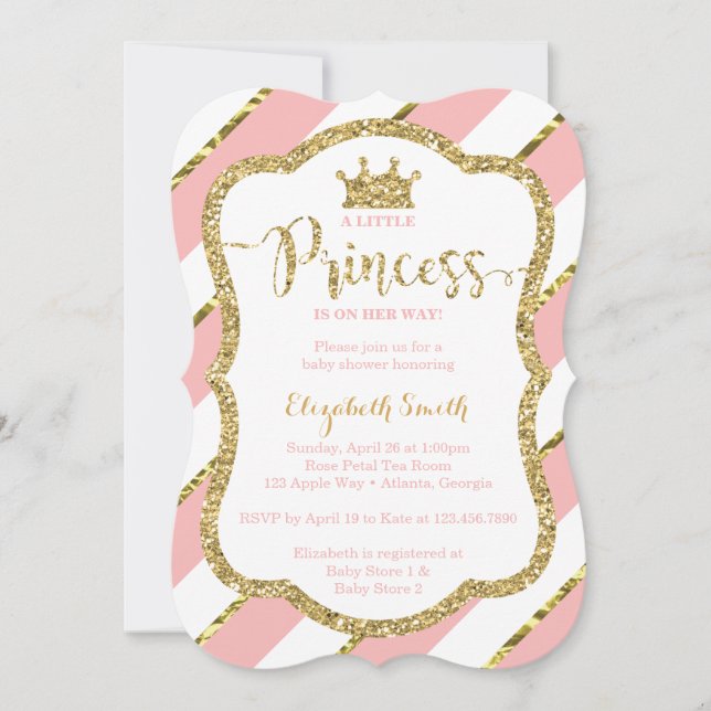 Little Princess Baby Shower Inbjudan, Faux Glitter Inbjudningar (Framsida)