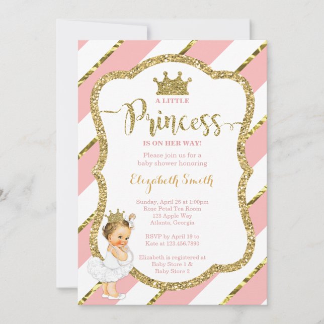 Little Princess Baby Shower Inbjudan, Faux Glitter Inbjudningar (Framsida)